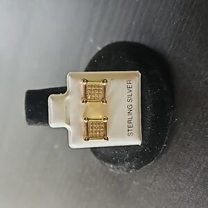 47. 14K Over 925 Sterling Silver Screwback Earrings, AAA CZ
